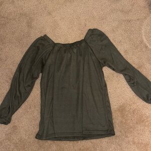 Off-Shoulder Long Sleeve Top - Olive Green